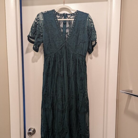 Green Pinkblush Lace Mesh Overlay Maxi Dress - Picture 1 of 8